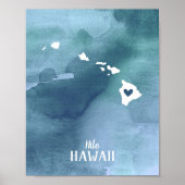 Hawaii Map Blauwe Waterverf Aangepaste Art Print (Voorkant)
