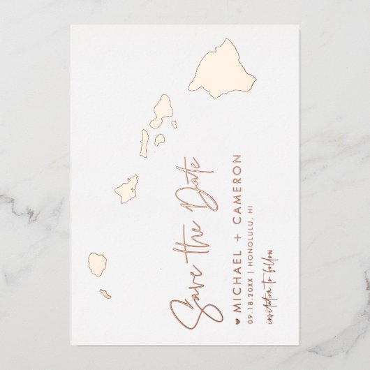 Hawaii Map Minimalist Save the Date Roos Gold Folie Uitnodiging (Voorkant)