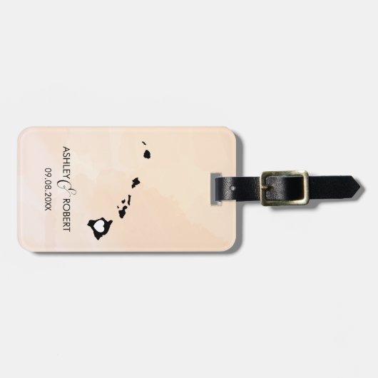 Hawaii Map Wedding Bagagelabel, Couple's Name Bagagelabel (Voorkant horizontaal)