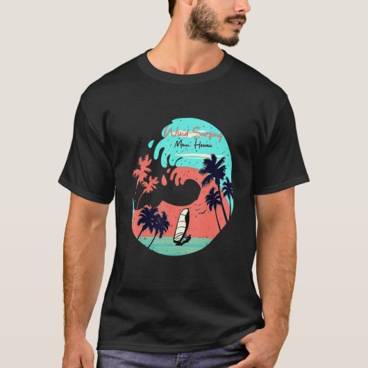 Hawaii Maui Beach Wind Surfing Retro Wave Summer F T-shirt (Voorkant)