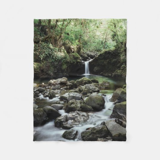 Hawaii, Maui, een waterval stroomt naar de blauwe  Fleece Deken (Voorkant)