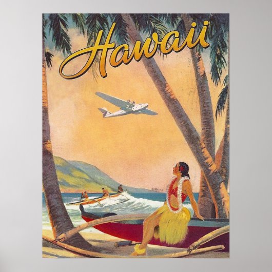 Hawaii, meisje met een romp aan de tropische kust, poster (Voorkant)