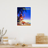 Hawaii, meisje op tropisch eiland, oud poster (Keuken)