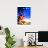 Hawaii, meisje op tropisch eiland, oud poster (Thuiskantoor)