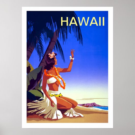 Hawaii, meisje op tropisch eiland, oud poster (Voorkant)
