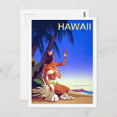 Hawaii, meisje op tropisch eiland, oud reizen briefkaart (Voorkant / Achterkant)