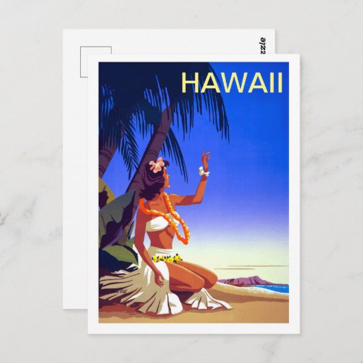 Hawaii, meisje op tropisch eiland, oud reizen briefkaart (Voorkant / Achterkant)