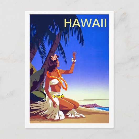 Hawaii, meisje op tropisch eiland, oud reizen briefkaart (Voorkant)