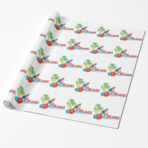 Hawaii met palmen, bloemen en surfboard cadeaupapier
