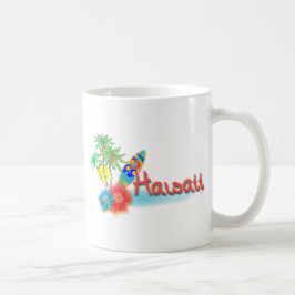 Hawaii met palmen, bloemen en surfboard koffiemok
