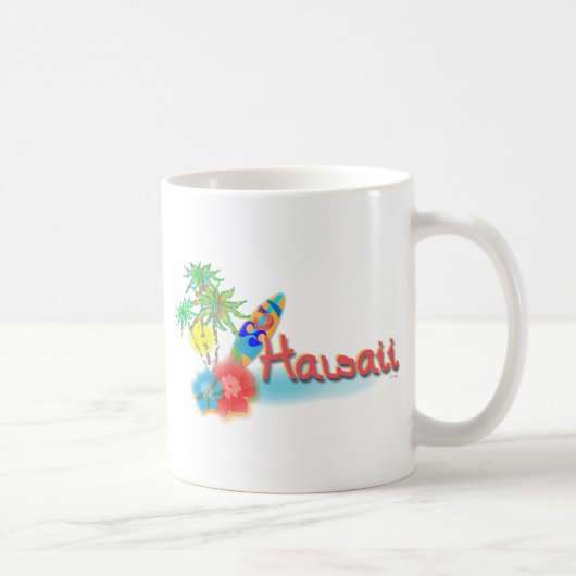 Hawaii met palmen, bloemen en surfboard koffiemok (Rechts)