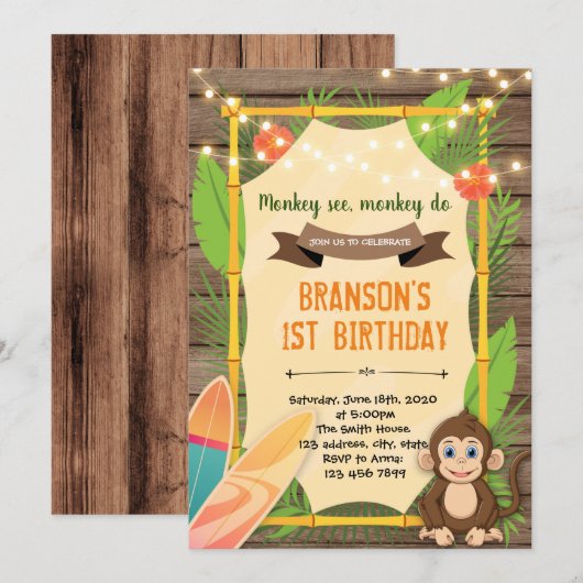 Hawaii Monkey surf Uitnodiging (Voorkant / Achterkant)