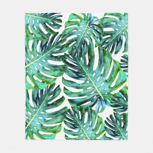 Hawaii Monstera Blad Tropisch Groen Modern Fleece Deken (Voorkant)
