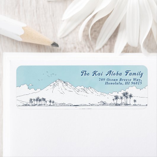 Hawaii Mountain Blue sky- Return Customizable Etiket