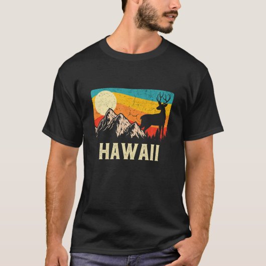 Hawaii Natuur Wild Deer Retro Sunset Hiking T-shirt (Voorkant)