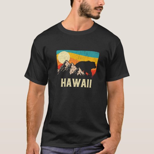 Hawaii Natuur Wilde Beer Retro Sunset Hiking T-shirt (Voorkant)