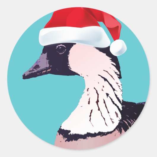 Hawaii Nene Blue Kerstmis Goose Santa Kalikimaka Ronde Sticker (Voorkant)