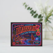 Hawaii Neon Staat Retro Vintage Briefkaart (Staand voorkant)