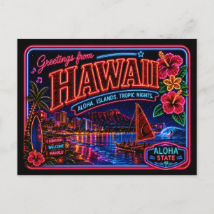 Hawaii Neon Staat Retro Vintage Briefkaart