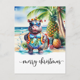 Hawaii-nijlpaard viert Kerstmis op het strand Briefkaart
