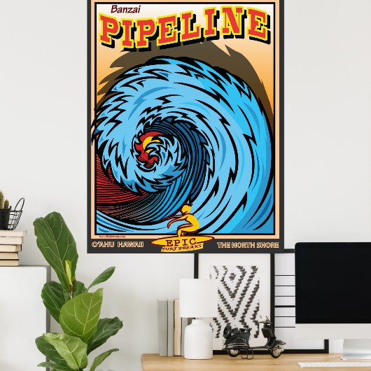 HAWAII NORTH SHORE SURFING POSTER (Thuiskantoor)