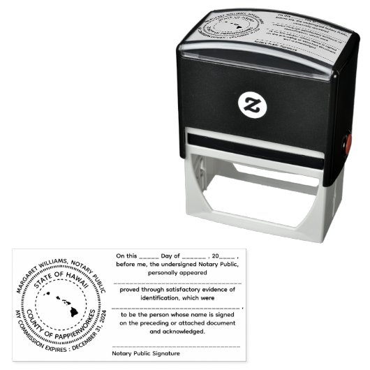Hawaii Notaris publieke erkenningsstempel Zelfinktende Stempel (In situ)