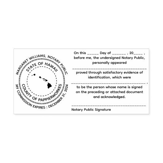 Hawaii Notaris publieke erkenningsstempel Zelfinktende Stempel (Design)