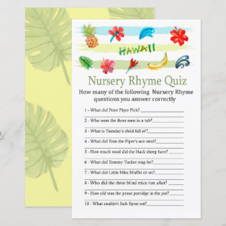 Hawaii Nursery Rhyme Quiz baby shower game