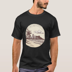 Hawaii Oahu Honolulu Waikiki Vulkaan Surfen Retro T-shirt