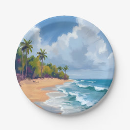 Hawaii Oceaan Kust Waterverfschilderij Strand Papieren Bordje