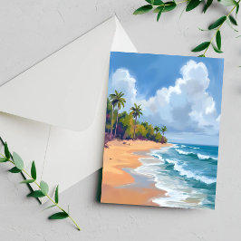 Hawaii Oceaan Oever Aquarel Schilderen Kaart