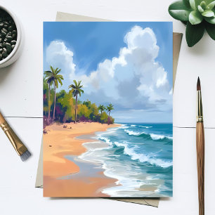 Hawaii Oceaan Oever Aquarel Schilderij Briefkaart