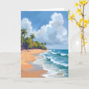 Hawaii Oceaan Oever Aquarel Schilderij Kaart