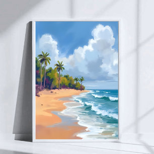 Hawaii Oceaan Oever Aquarel Schilderij Poster