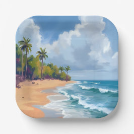 Hawaii Oceaan Oever Aquarel Schilderij Strand Papieren Bordje