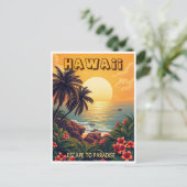  Hawaii Ocean Beach Retro Floral Travel Briefkaart (Staand voorkant)