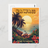 Hawaii Ocean Beach Retro Floral Travel Briefkaart (Voorkant / Achterkant)