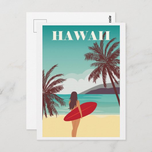  Hawaii Ocean Beach Surfen Vrouw Reizen Briefkaart (Voorkant / Achterkant)