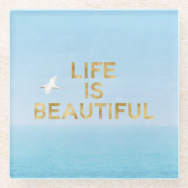 Hawaii Ocean Bird Flying Gold Beauful Quote Glazen Onderzetter