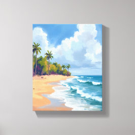 Hawaii Ocean Shore Watercolor Painting Canvas Afdruk