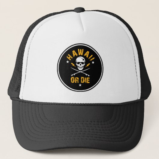 Hawaii of Die Skull Trucker Hat - Round Pet (Voorkant)