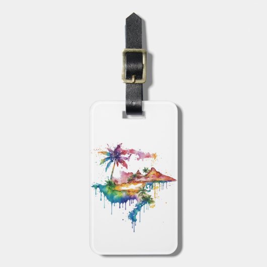 Hawaii ontwerp met kleurrijke splatters bagagelabel (Voorkant verticaal)