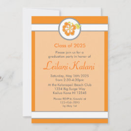 Hawaii oranje thema hibiscus afstuderen uitnodigin kaart
