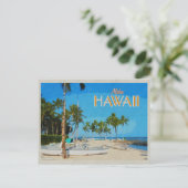 Hawaii Outrigger Canoe Palm Trees Vintage Travel Briefkaart (Staand voorkant)