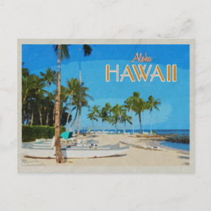 Hawaii Outrigger Canoe Palm Trees Vintage Travel Briefkaart