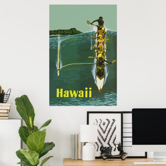 Hawaii Outrigger Canoe Vintage Travel Poster (Thuiskantoor)
