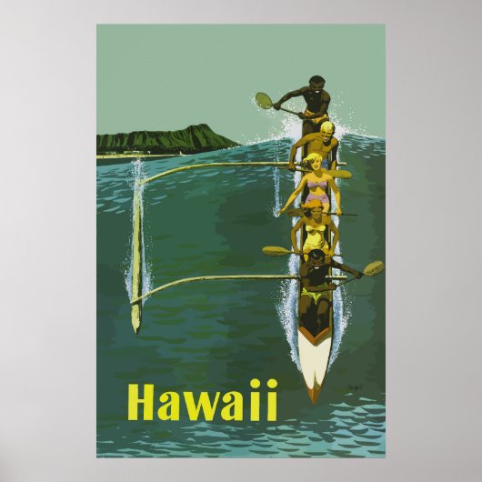 Hawaii Outrigger Canoe Vintage Travel Poster (Voorkant)