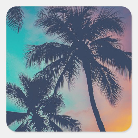 Hawaii palmbomen op zonsondergang vierkante sticker (Voorkant)