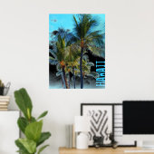 Hawaii palmboom kunst zwart poster (Thuiskantoor)