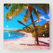 Hawaii palmboom tropisch strand  look foto vierkante klok (Voorkant)